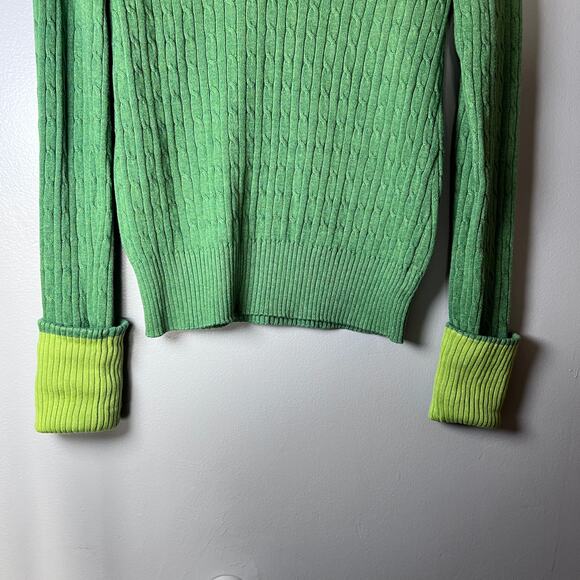 ✨AMERICAN EAGLE Green Cable Knit V-Neck Sweater Women L Long Sleeve Ribbed Cuffs - Picture 7 of 7